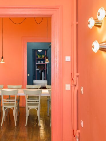 Coral pink interior design greek apartment to rent seaview